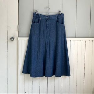 Vintage Blue Denim A-line MIDI Skirt M